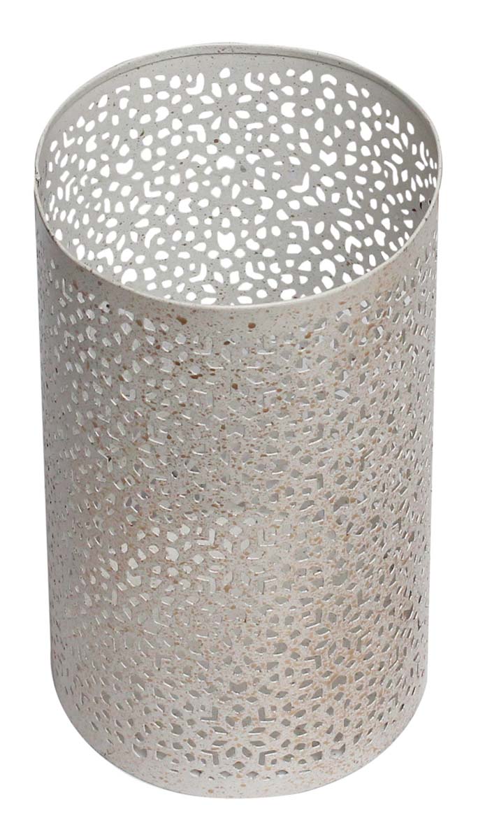 Bulk Wholesale 8.2” Handmade Metal Tealight Candle Holder / Stand in White & Golden Color with Speckled Effect – Designed in Intricate Cut-Outs – Decorative Votive Candle Stands