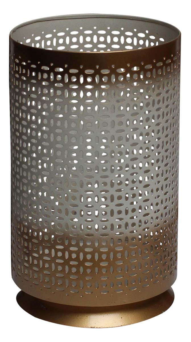 Bulk Wholesale 10” Handmade White & Golden Color Tealight Candle Holder / Votive Candle Stand in Metal – Designed in Intricate Circular & Oval Shaped Cut-Outs – Stylish Candle Décor from India