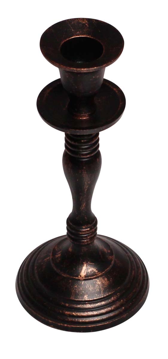 Bulk Wholesale 7.5” Antique-Look Candle Stand in Copper Color with Distressed Effect – Handmade in Metal – Unique Candle Holders for Taper Candles