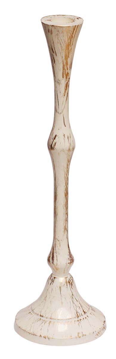 Bulk Wholesale 12.6” Antique-Look Candle Stand in White & Golden Color with Distressed Effect – Handmade in Metal – Unique Candle Holders for Taper Candles