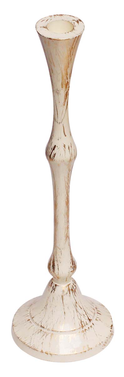 Bulk Wholesale 12.6” Antique-Look Candle Stand in White & Golden Color with Distressed Effect – Handmade in Metal – Unique Candle Holders for Taper Candles