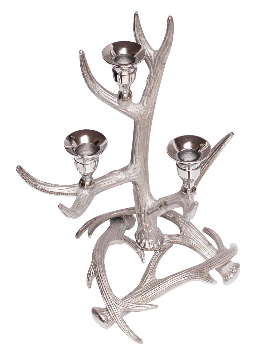 Bulk Wholesale 14” Tree Design Candle Holder for 3 Candles – Handmade in Metal with Silver Color Finish – Decorative Candles Stands for Taper Candles / Unique Gifts from India