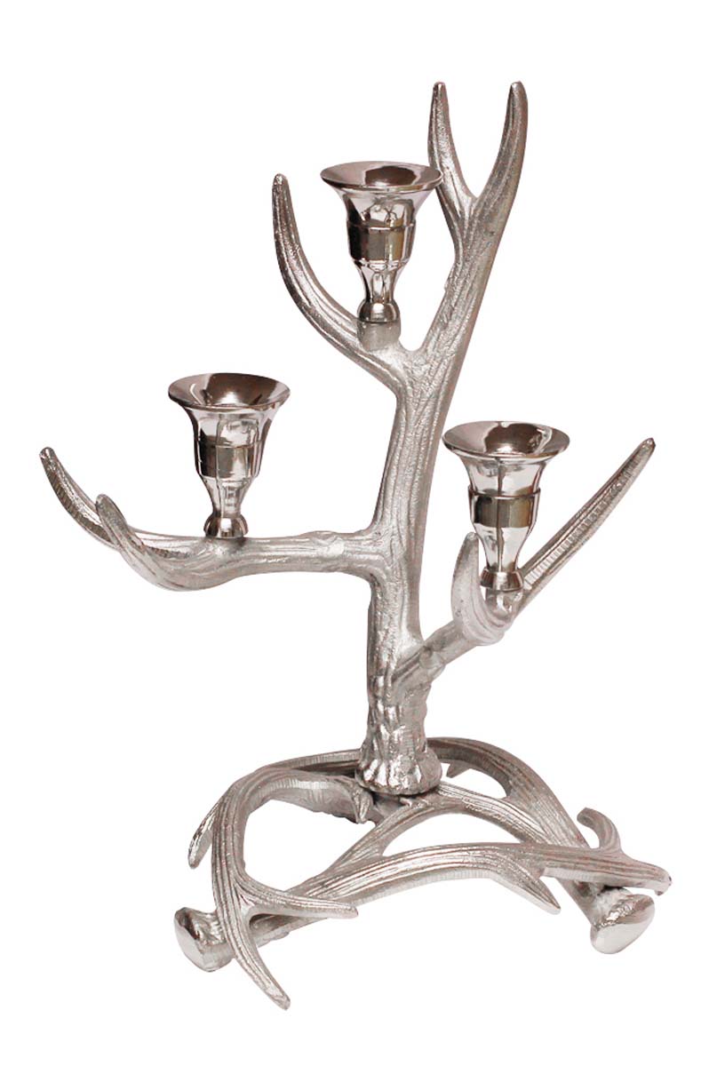 Bulk Wholesale 14” Tree Design Candle Holder for 3 Candles – Handmade in Metal with Silver Color Finish – Decorative Candles Stands for Taper Candles / Unique Gifts from India