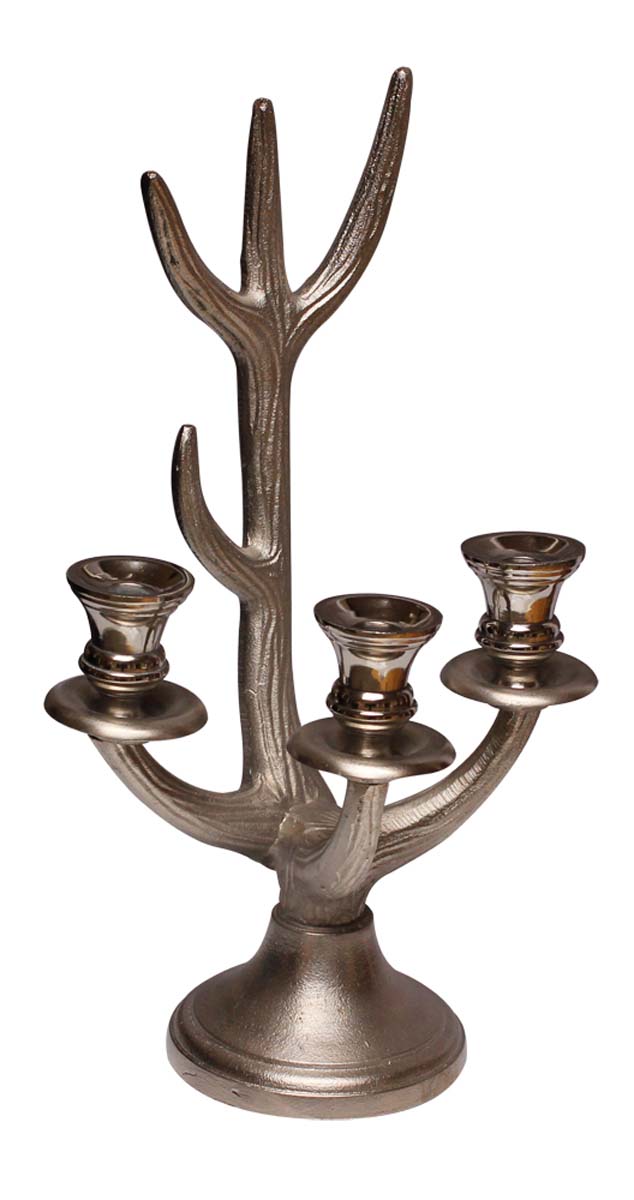 Bulk Wholesale 16” Tree Design Candle Holder for 3 Candles – Handmade in Metal with Silver Color Finish – Decorative Candles Stands for Taper Candles / Unique Gifts from India