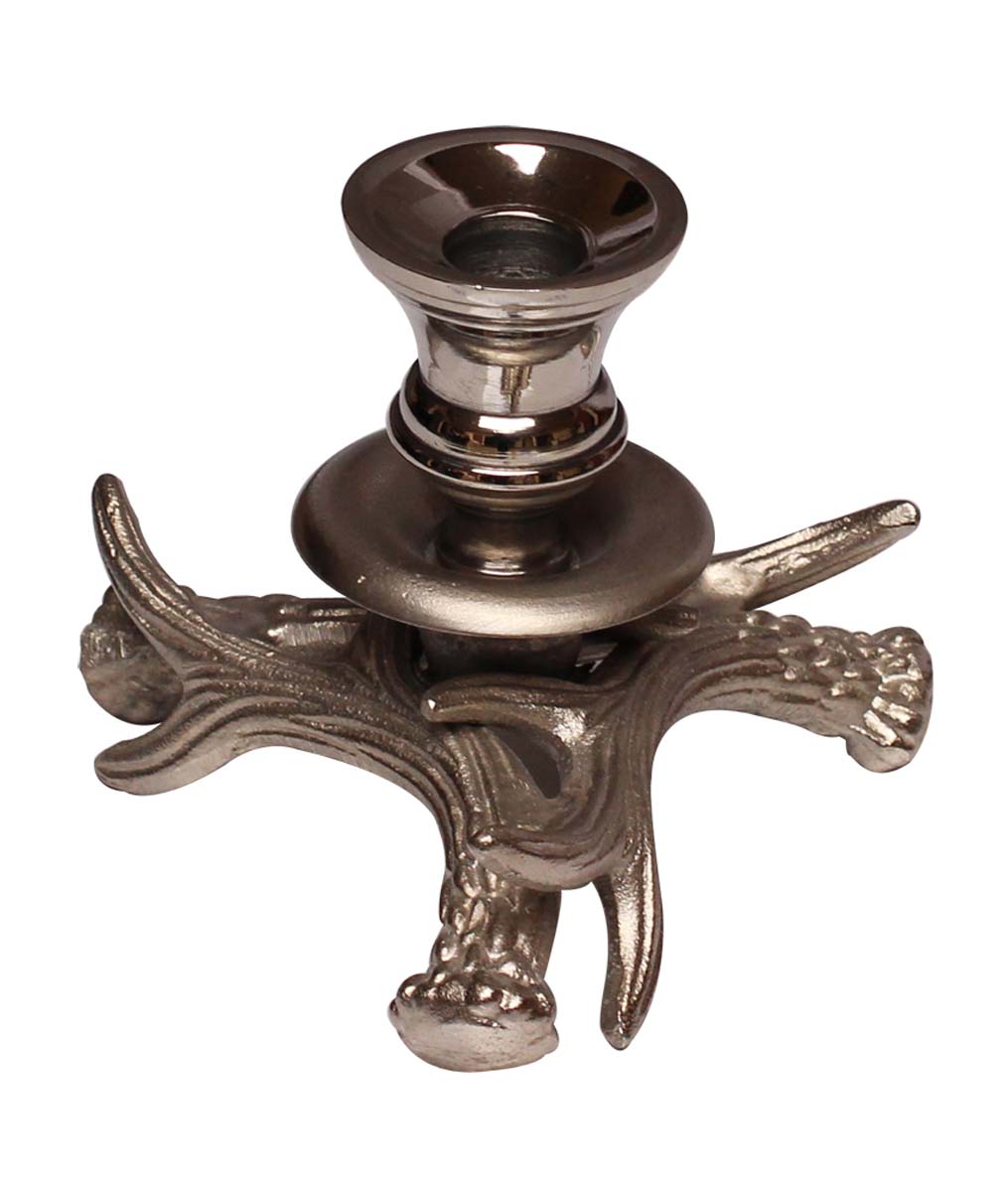 Bulk Wholesale 5.5” Handmade Candle Holder in Metal with Criss-Cross Pattern of Tree Branches – Finished in Silver Color – Decorative Candles Stands for Taper Candles / Unique Gifts from India