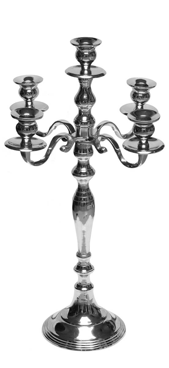 Bulk Wholesale 25” Handmade Stylish Candelabra in Metal for Holding 5 Taper Candles – Finished in Silver Color – Decorative Candle Stands