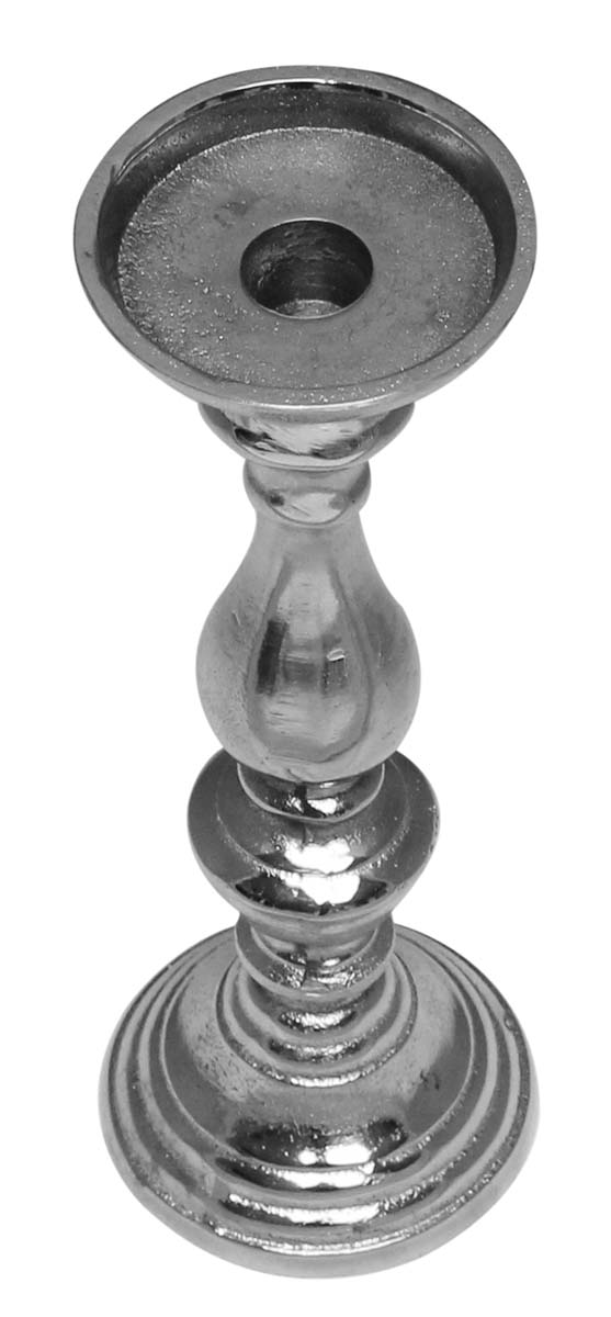 Bulk Wholesale 10” Handmade Pillar Candle Stand / Holder in Metal with Silver Color Finish – Unique & Catchy Candle Décor