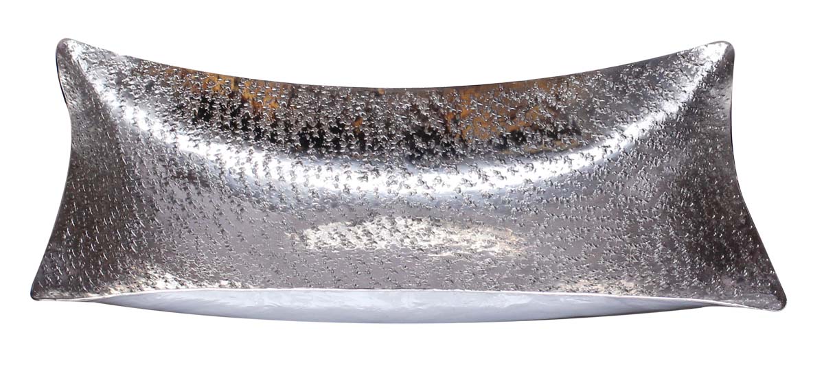 Bulk Wholesale Handmade Rectangle-Shaped Decorative Fruit Tray/Plate/Shallow Bowl in Metal with Silver Color Finish - Designed in Abstract Pattern - Stylish Dining Table Accessories - Home Decor