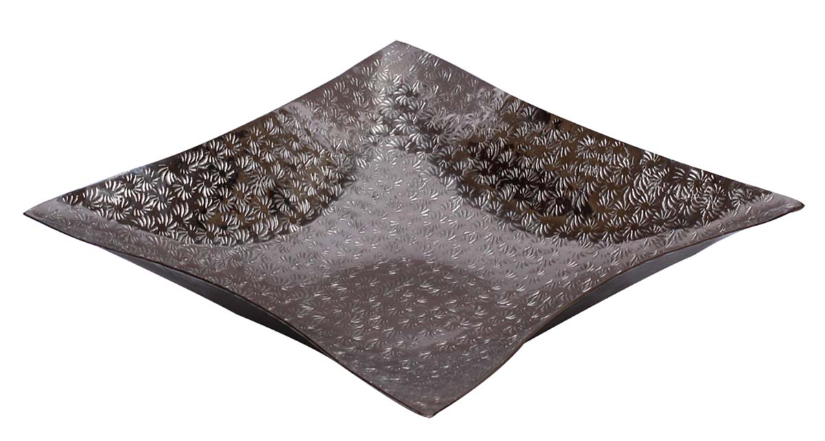 Bulk Wholesale Decorative Fruit Tray/Plate/Shallow Bowl Square-Shaped Handmade in Metal with Silver Color Finish - Designed in Floral Patterns & Curvy Sides - Stylish Dining Table Accessories - Home Decor