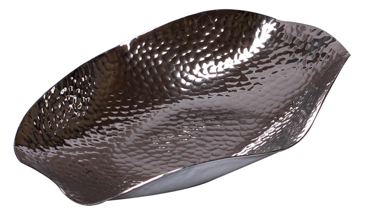 Bulk Wholesale Decorative Fruit Tray/Plate/Shallow Bowl Handmade in Metal Oval-Shaped Silver Color with Hammered Effect - Designed in Wavy Sides - Stylish Dining Table Accessories - Home Decor