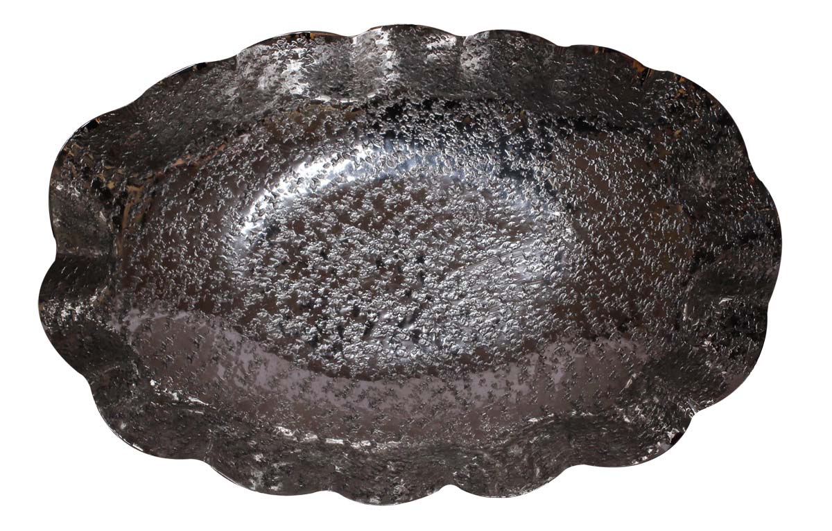 Bulk Wholesale Decorative Fruit Tray/Plate/Shallow Bowl Handmade in Metal Oval-Shaped with Silver Color Finish - Designed in Abstract Pattern & Wavy Sides - Stylish Dining Table Accessories - Home Decor
