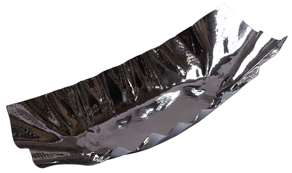 Bulk Wholesale Rectangle Shaped Tray/Plate/Platter in Steel with Silver Color Finish - Designed in Hammered Effect & Wavy Sides - Stylish Kitchen Essentials/Accessories