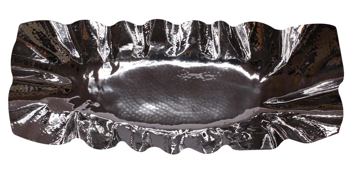 Bulk Wholesale Rectangle Shaped Tray/Plate/Platter in Steel with Silver Color Finish - Designed in Hammered Effect & Wavy Sides - Stylish Kitchen Essentials/Accessories