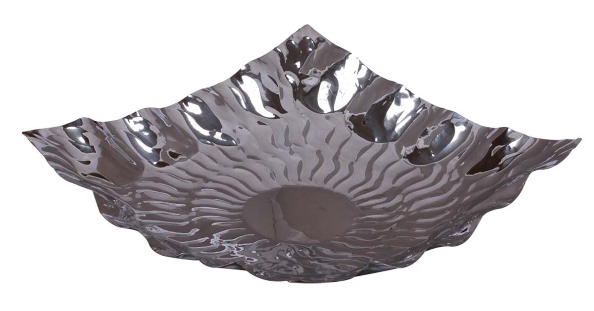 Bulk Wholesale Square-Shaped Tray/Plate/Platter Handmade in Steel with Silver Color Finish - Designed in Curvy Lines Pattern & Wavy Sides - Stylish Kitchen Essentials/Accessories