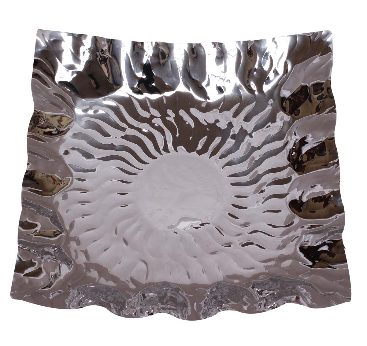 Bulk Wholesale Square-Shaped Tray/Plate/Platter Handmade in Steel with Silver Color Finish - Designed in Curvy Lines Pattern & Wavy Sides - Stylish Kitchen Essentials/Accessories