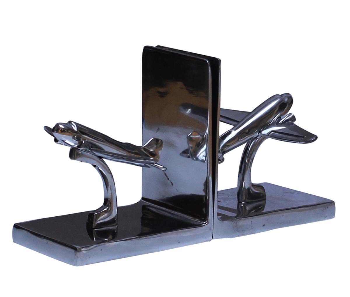 Bulk Wholesale Handmade Pair of Bookends in Metal with Airplane Design – Decorative Accessories for Book Shelves
