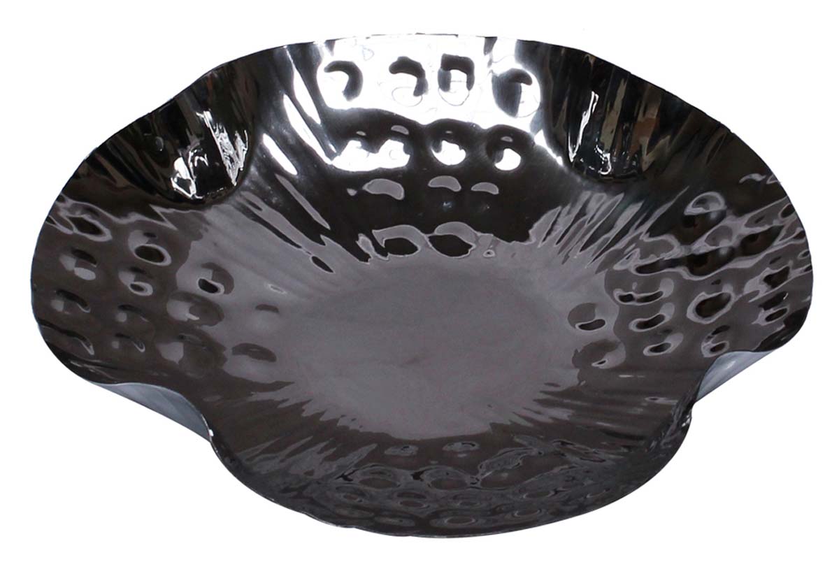 Bulk Wholesale Fruit Tray/Plate with Hammered Effect & Wavy Sides - 9.5” Round-Shaped Handmade in Metal with Silver Color Finish - Stylish Platters/Kitchen Accessories