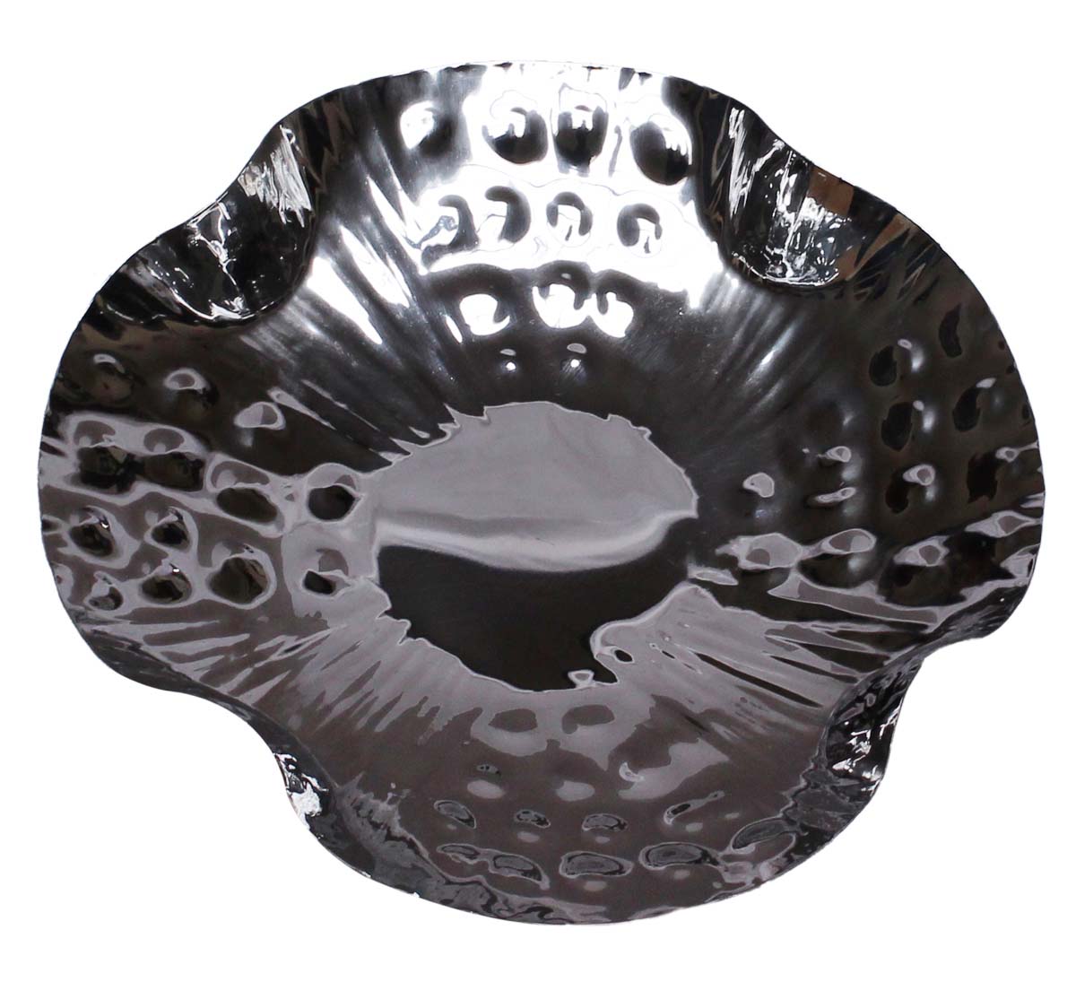 Bulk Wholesale Fruit Tray/Plate with Hammered Effect & Wavy Sides - 9.5” Round-Shaped Handmade in Metal with Silver Color Finish - Stylish Platters/Kitchen Accessories