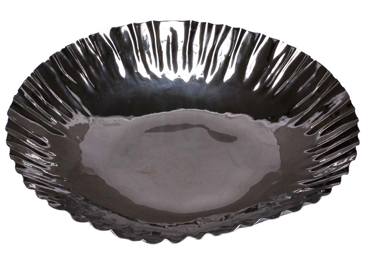 Bulk Wholesale Fruit Tray/Plate with Wavy Sides - 11” Round-Shaped Handmade in Metal with Silver Color Finish - Stylish Platters/Kitchen Accessories
