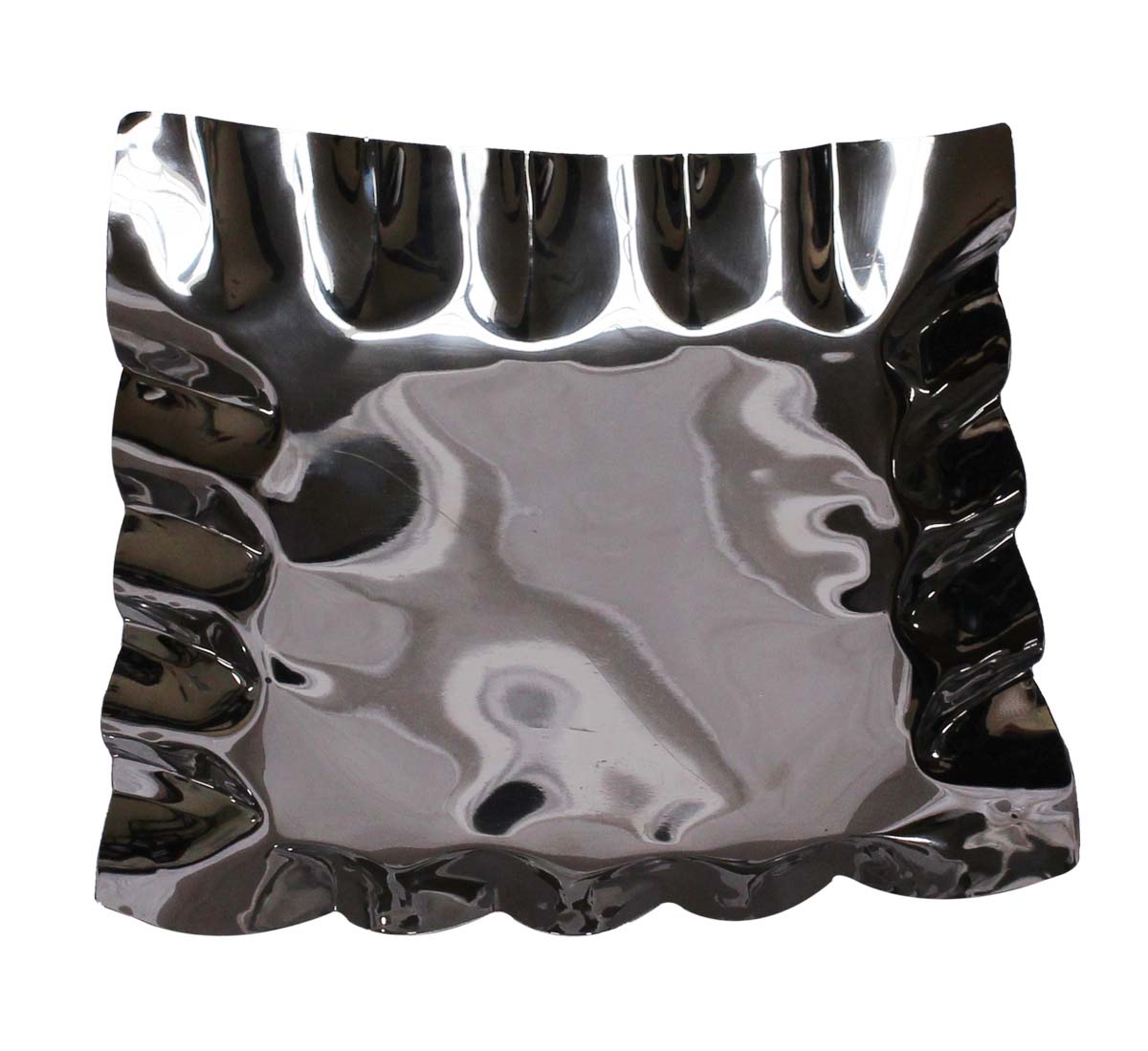 Bulk Wholesale Fruit Tray/Plate 9.5” Square-Shaped with Wavy Sides - Handmade in Metal with Silver Color Finish - Stylish Platters/Kitchen Accessories