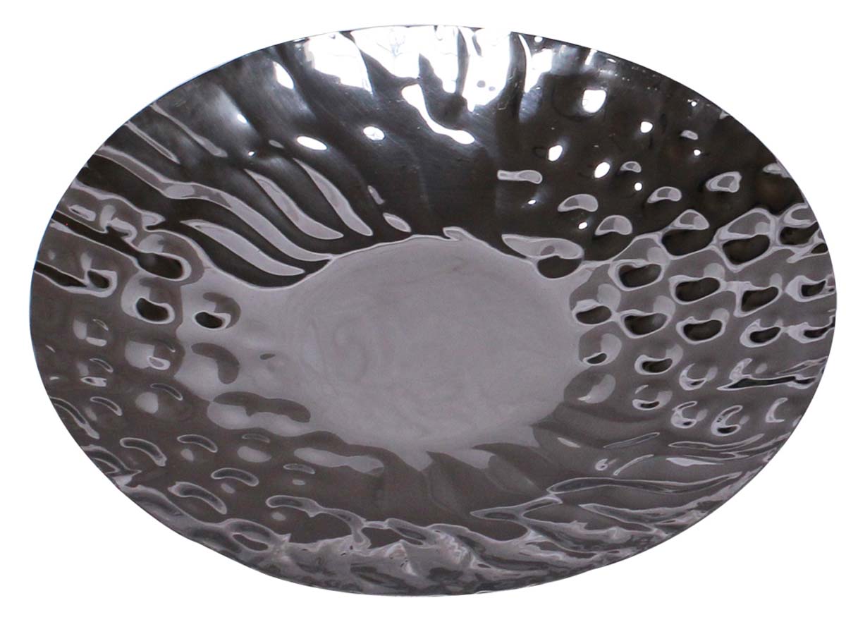 Bulk Wholesale Fruit Tray/Plate 9.6” Round-Shaped with Hammered Effect & Curvy Lines Pattern - Handmade in Metal with Silver Color Finish - Stylish Platters/Kitchen Accessories