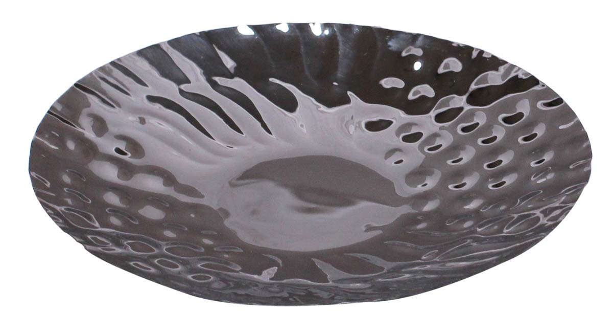 Bulk Wholesale Fruit Tray/Plate 9.6” Round-Shaped with Hammered Effect & Curvy Lines Pattern - Handmade in Metal with Silver Color Finish - Stylish Platters/Kitchen Accessories