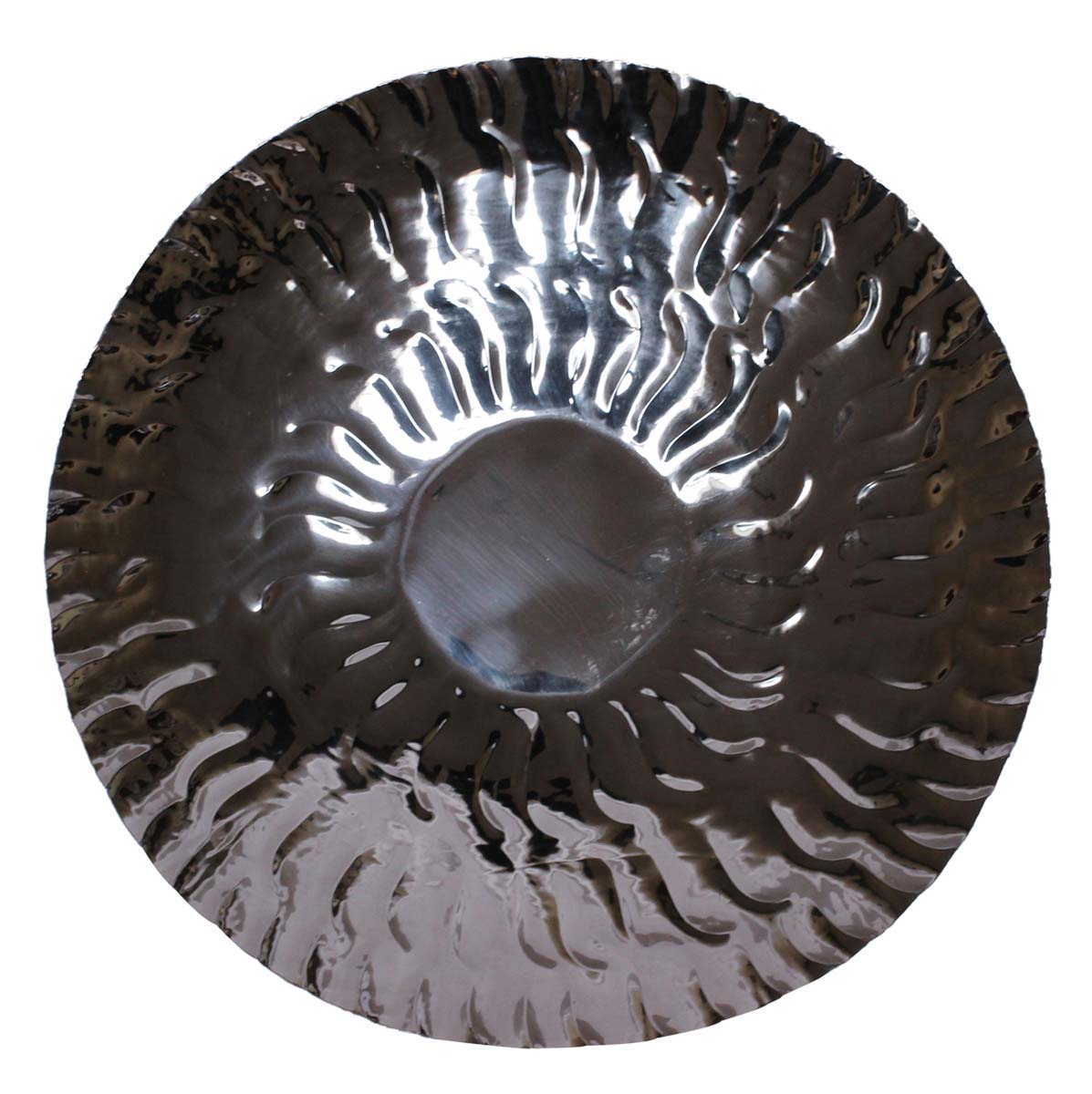 Bulk Wholesale Fruit Tray/Plate 14.2” Round-Shaped with Curvy Lines Pattern - Handmade in Metal with Silver Color Finish - Stylish Platters/Kitchen Accessories