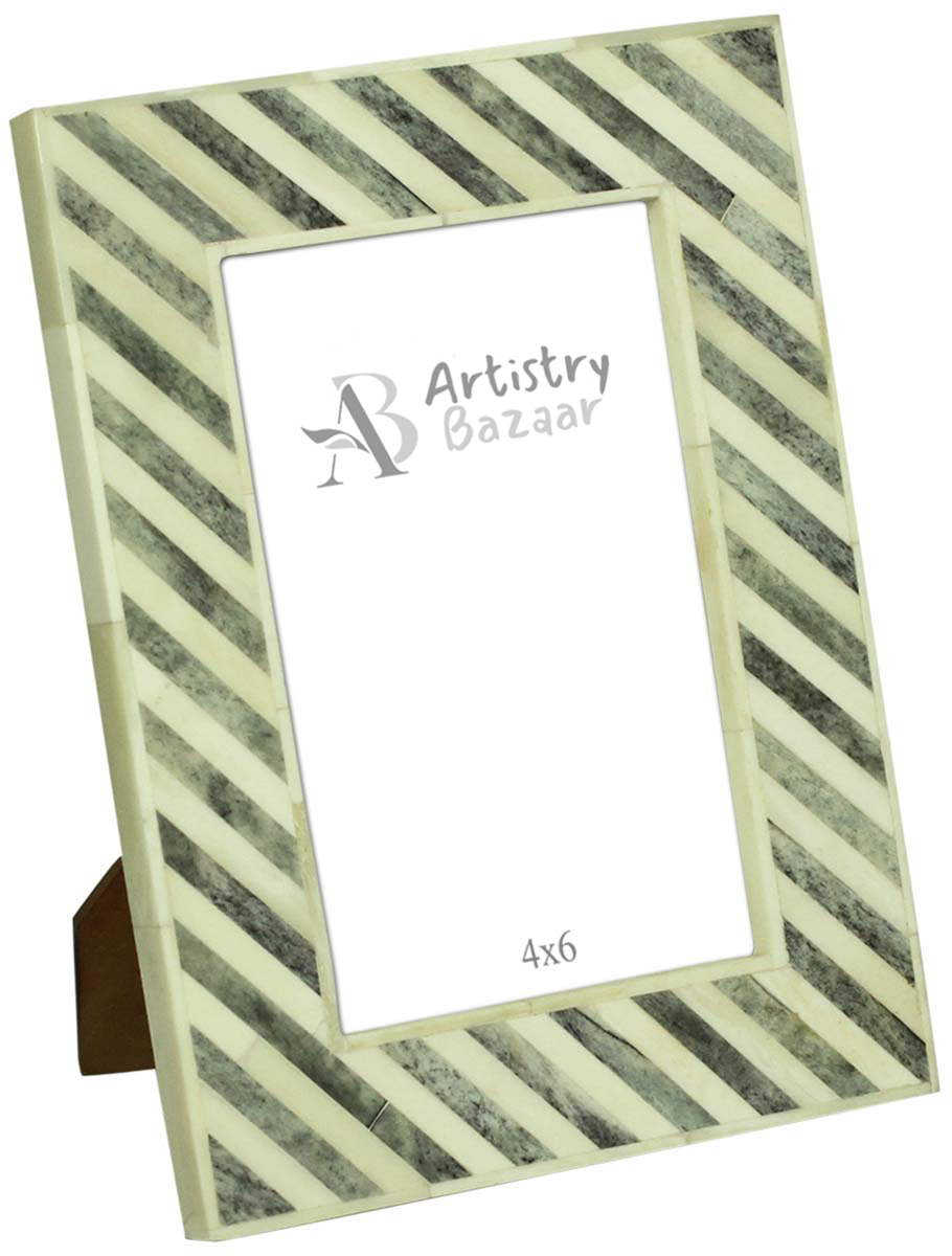 Bulk Buy 4x6 Inches Picture Frame in Pastel White and Grey Color - Wholesale Handmade Distressed-Look Photo Frame in MDF & Bone Inlay - Home Decor Picture Frames from India