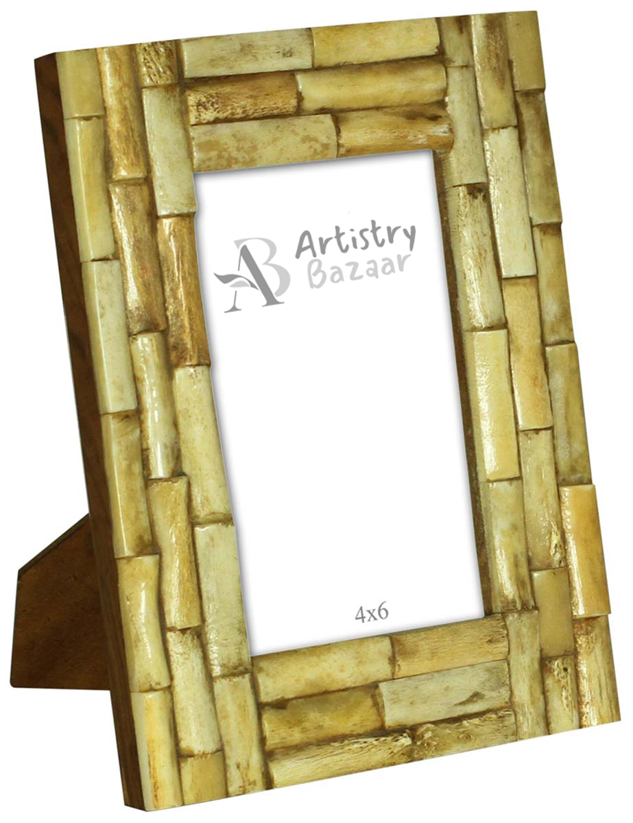Bulk Buy 4x6 Inches Picture Frame - Wholesale Handmade Distressed-Look Neutral Pallet Photo Frame in MDF (Compressed-Wood) & Bone Inlay - Home Decor Creative Picture Holders/Photo Frames from India