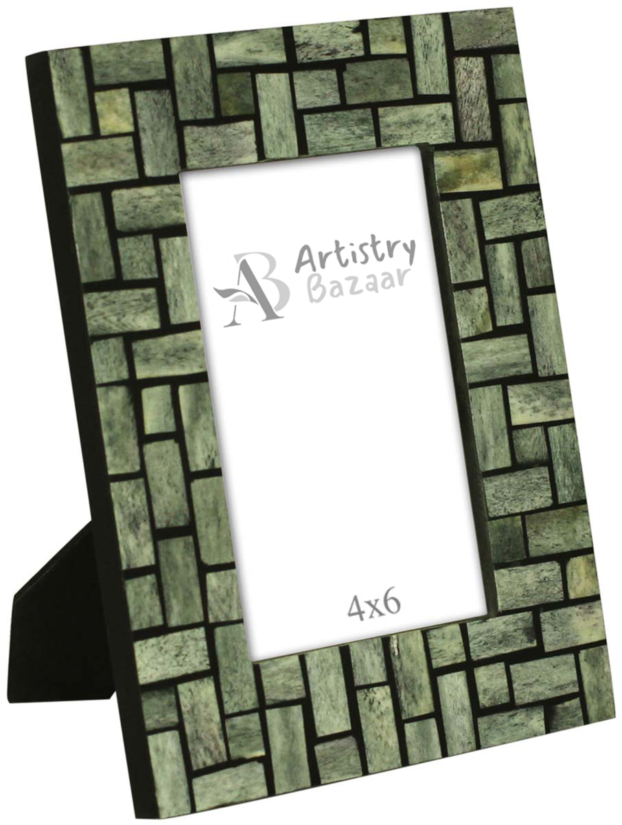 Bulk Buy 4x6 Inches Black & Grey Picture Frame - Wholesale Handmade Brick Pattern Photo Frame in MDF (Compressed-Wood) & Bone Inlay - Home Decor Creative Picture Holders/Photo Frames from India