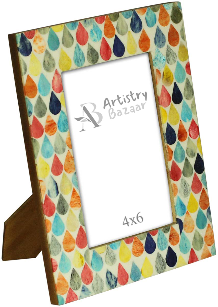 Wholesale Rectangular 4x6 Water Droplets Photo/Picture Frame in Bone & MDF - Bulk Buy Home Decor Photo/Picture Frame from India