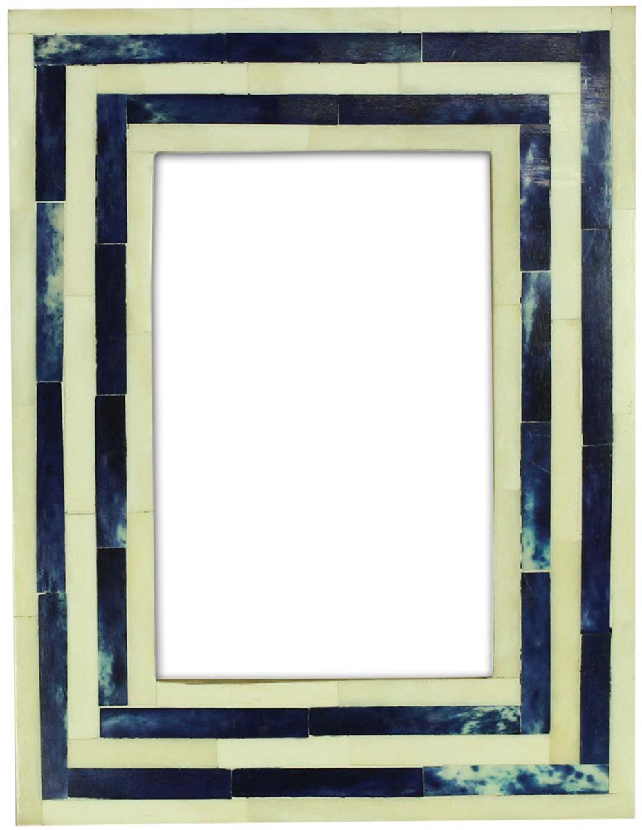 Wholesale Pale White and Blue4x6 Inches Picture Frame in Bulk - Source Handmade Photo Frame in MDF and Bone Inlay with Stripes’ Pattern - Home Decor Picture Frames from India