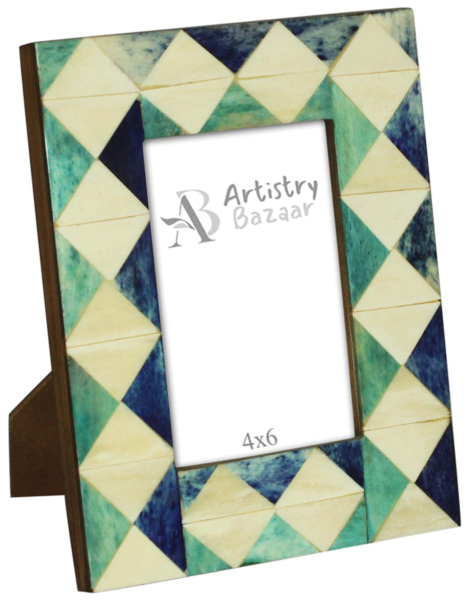 Bulk Buy 3.5x5 Inches Blue & Green Picture Frame - Wholesale Handmade Photo Frame in MDF (Compressed-Wood) & Bone Inlay - Home Decor Creative Picture Holders/Photo Frames from India