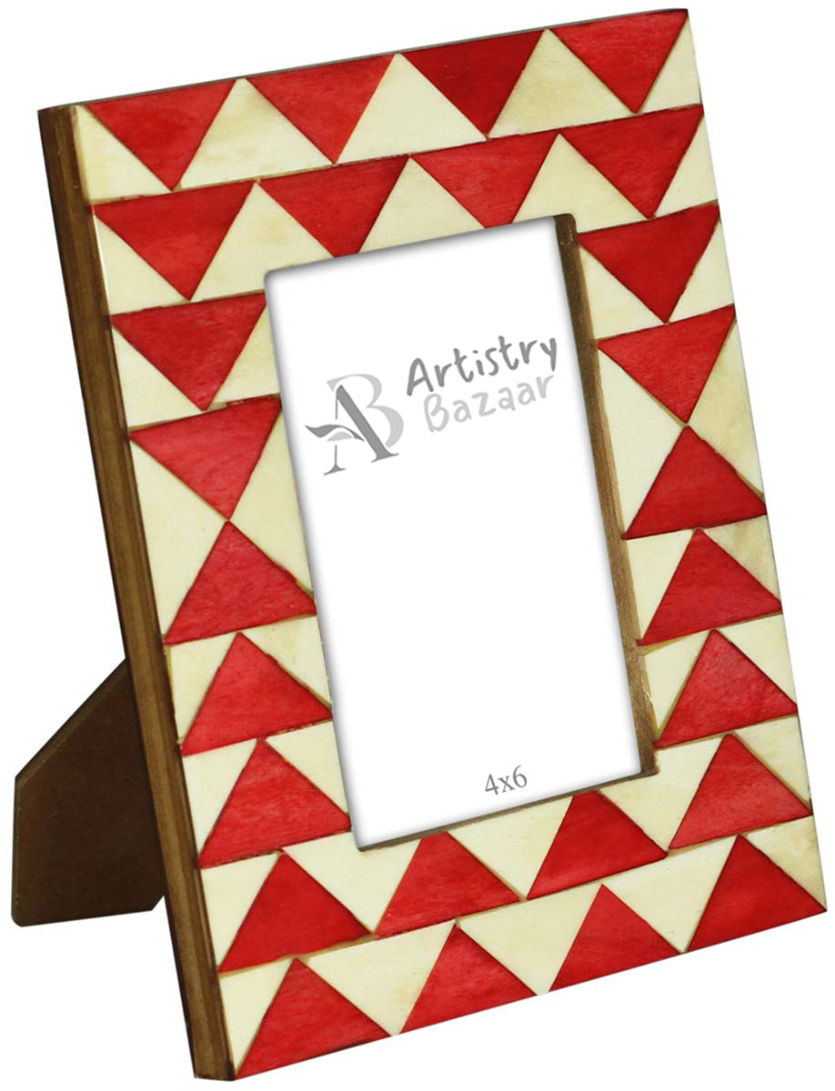 Bulk Buy 3.5x5 Inches Pale White & Red Picture Frame - Wholesale Handmade Photo Frame in MDF (Compressed-Wood) & Bone Inlay - Home Decor Creative Picture Holders/Photo Frames from India