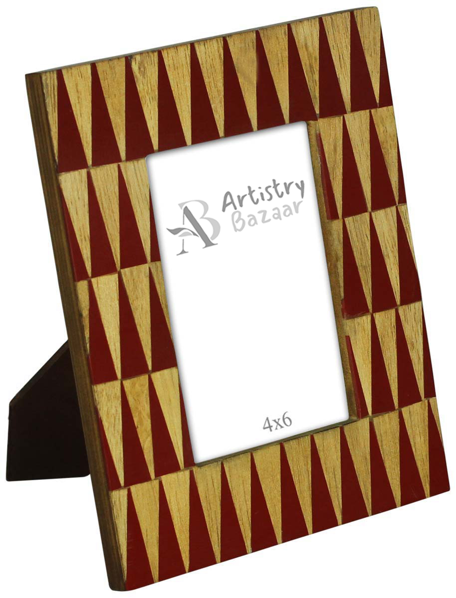 Bulk Buy 3.5x5 Inches Red & Beige Picture Frame - Wholesale Handmade Photo Frame in MDF (Compressed-Wood) & Bone Inlay - Home Decor Creative Picture Holders/Photo Frames from India