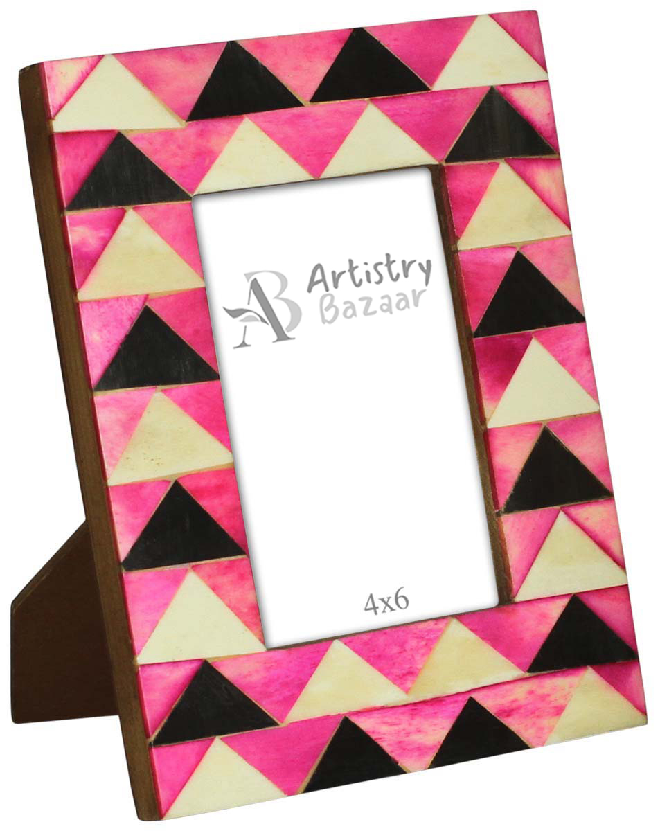Bulk Buy 3.5x5 Inches Pink, Black and Pale White Picture Frame - Wholesale Handmade Photo Frame in MDF MDF & Bone Inlay - Home Decor Creative Picture Holders/Photo Frames from India