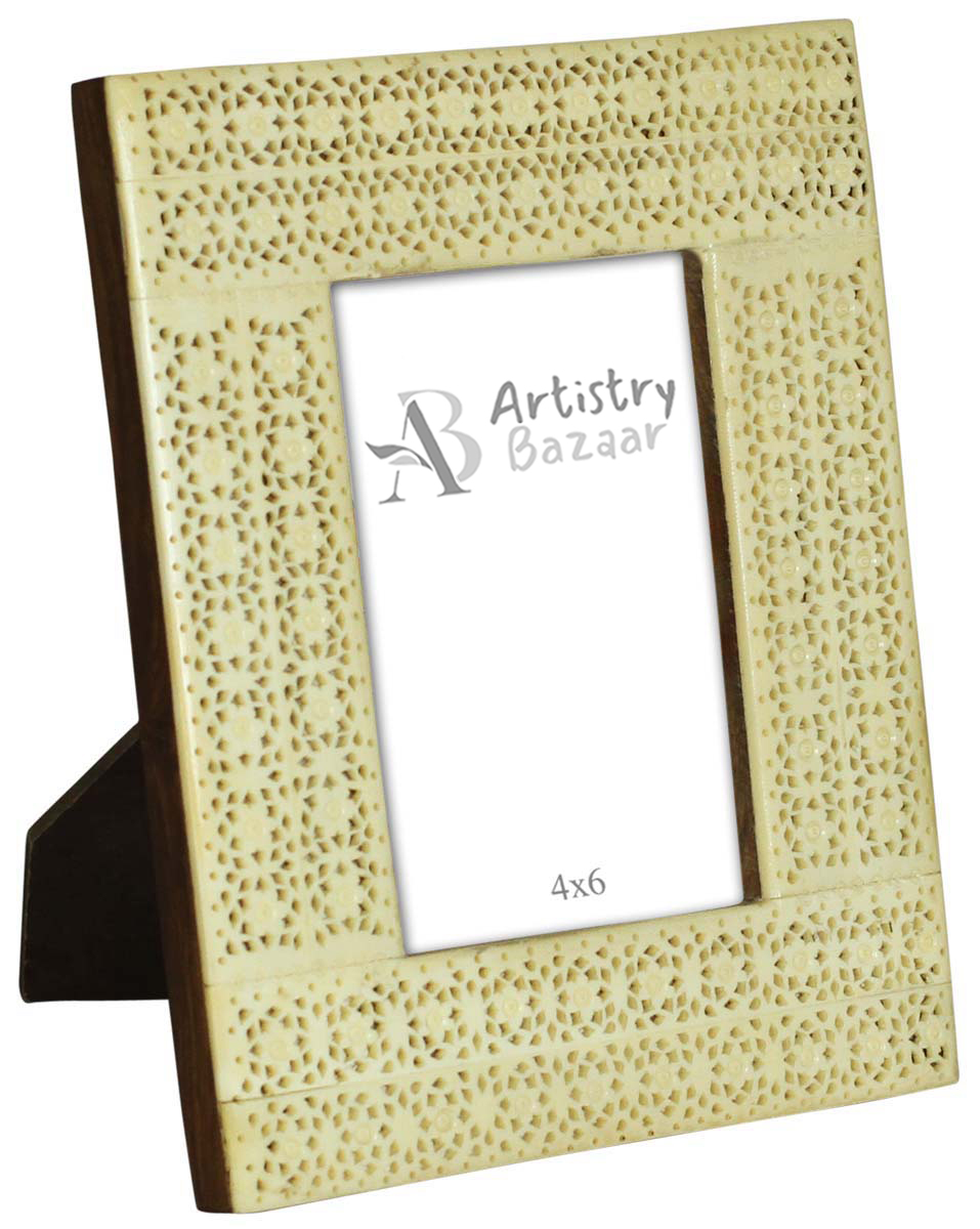3.5x5 Inches Picture Frame in Bulk - Wholesale Handmade Photo Frame in MDF and Bone Inlay Pattern with Piercing in Floral Pattern - Home Decor Picture Frames from India