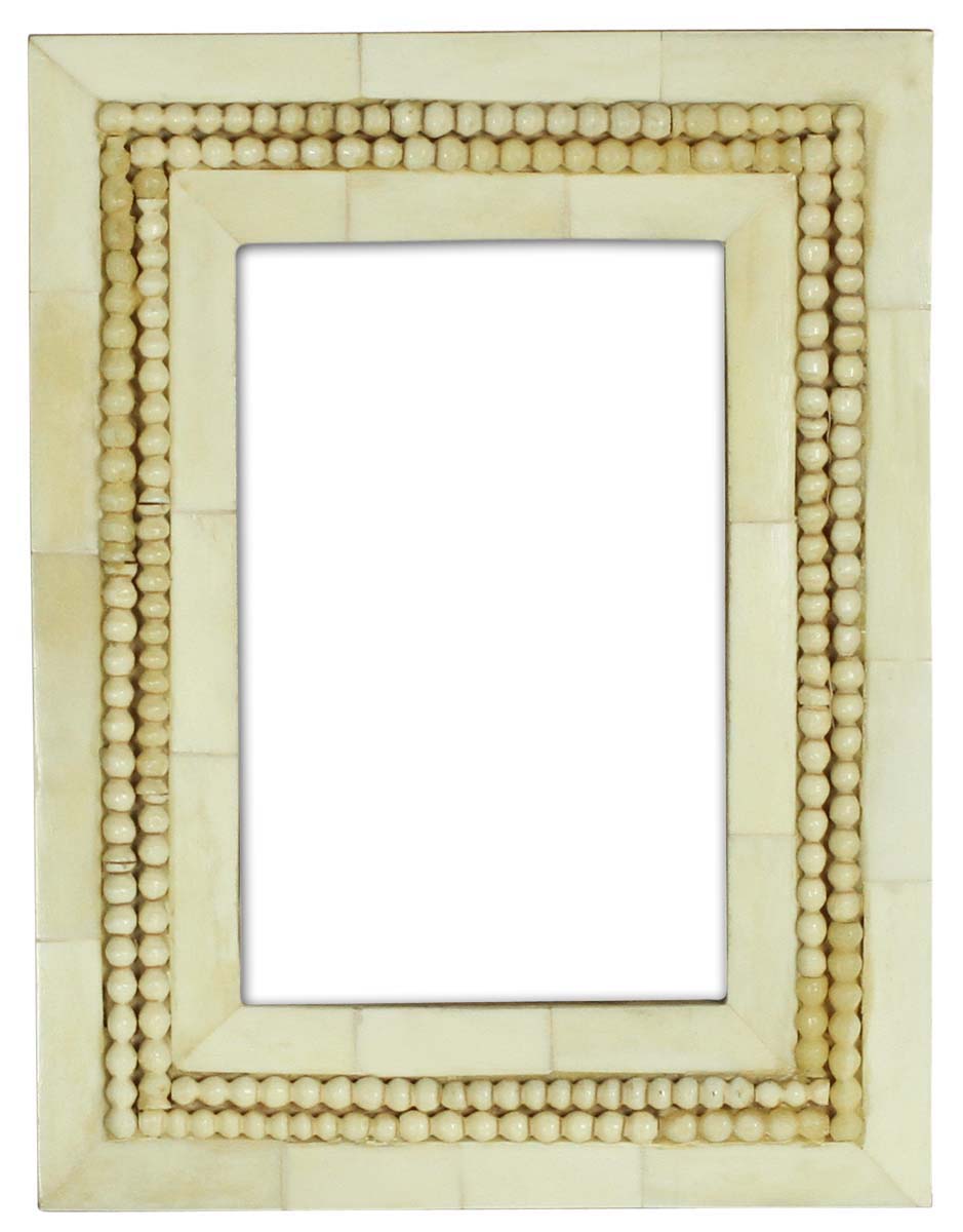 Off-White 4x6 Inches Picture Frame in Bulk - Wholesale Handmade Photo Frame in MDF and Bone Inlay with Beads - Home Decor Picture Frames from India