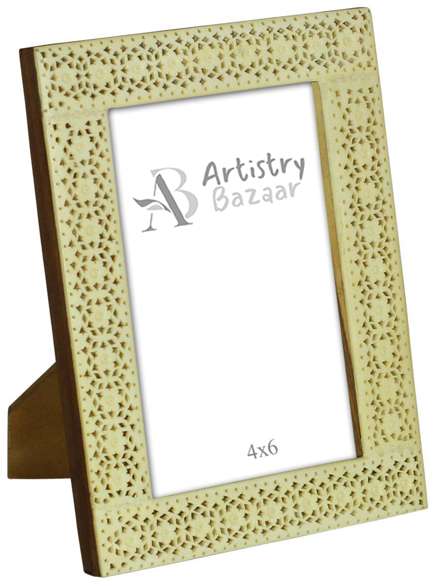 4x6 Inches Picture Frame in Bulk - Wholesale Handmade Photo Frame in MDF and Bone Inlay Pattern with Piercing in Floral Pattern - Home Decor Picture Frames from India