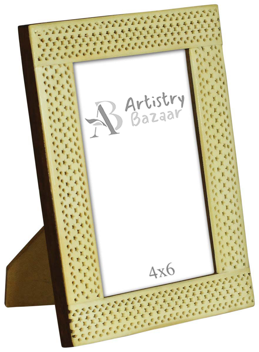 4x6 Inches Picture Frame in Bulk - Wholesale Handmade Photo Frame in MDF and Bone Inlay Pattern with Piercing in Star Pattern - Home Decor Picture Frames from India