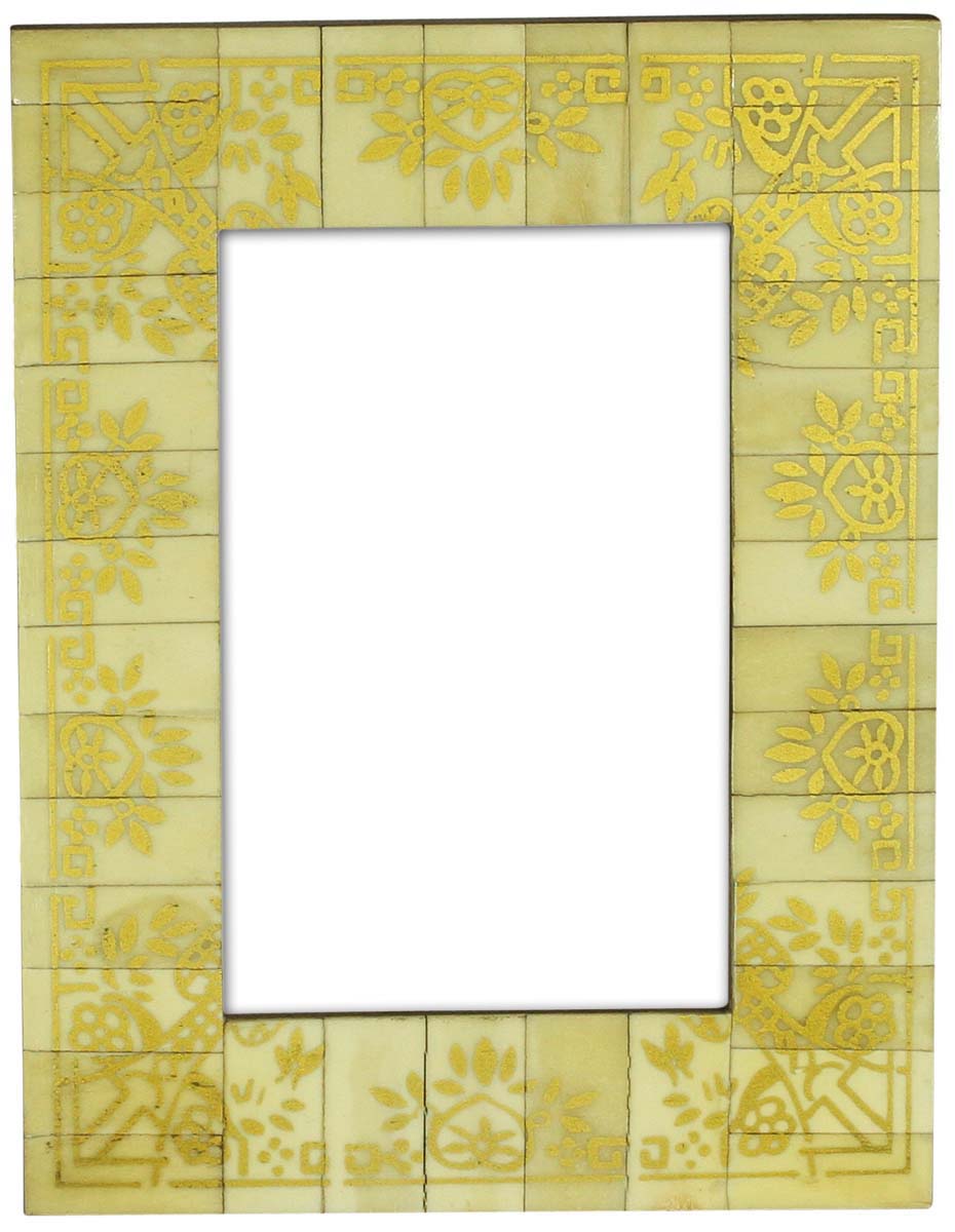 4x6 Inches Pale Off-White Picture Frame in Bulk - Wholesale Handmade Photo Frame in Bone & Mdf with Gold-Tone Highlights - Home Decor Picture Frames from India