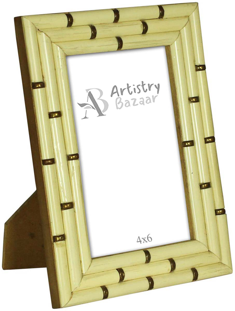 Pale Off-White 4x6 Inches Picture Frame in Bulk - Wholesale Handmade Photo Frame in Natural Bone & Brass Inserts - Home Decor Picture Frames from India