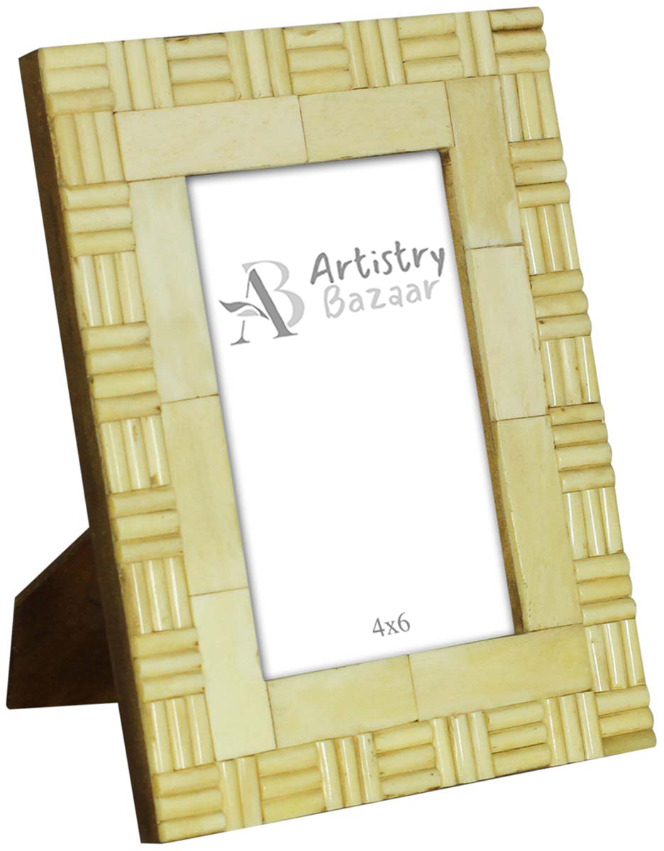 Pale Off-White 4x6 Inches Picture Frame in Bulk - Wholesale Handmade Photo Frame in Natural Bone - Home Decor Picture Frames from India