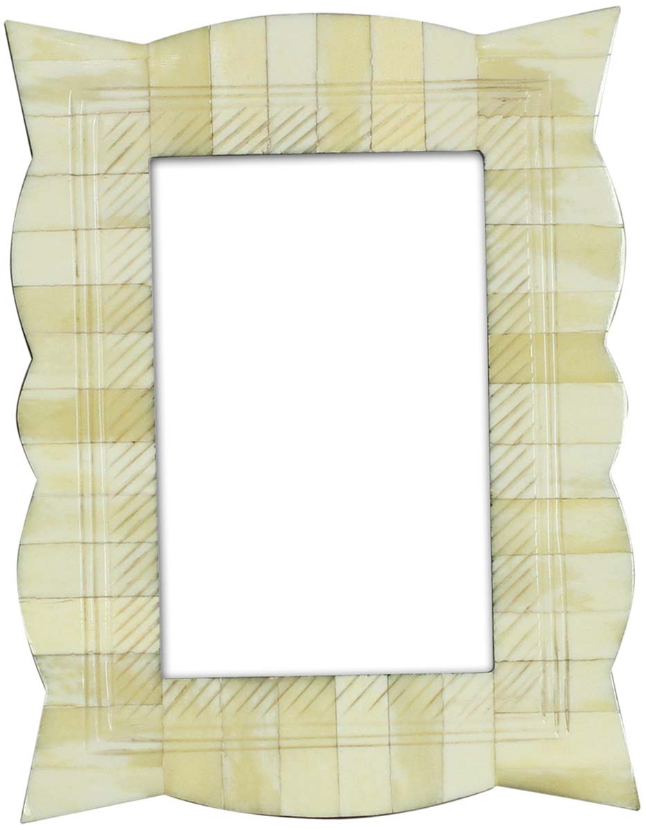 4x6 Inches Pale Off-White Picture Frame in Bulk - Wholesale Handmade Photo Frame in Natural Bone with Scalloped Edges - Home Decor Picture Frames from India