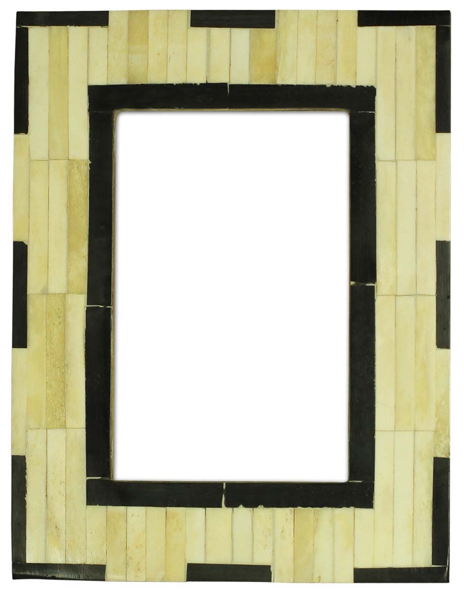 Wholesale 4x6” Off-White & Black Picture Frame in Bulk - Wholesale Handmade Tiled Photo Frame in MDF and Bone Inlay - Organic Home Decor Picture Frames/Accessories from India