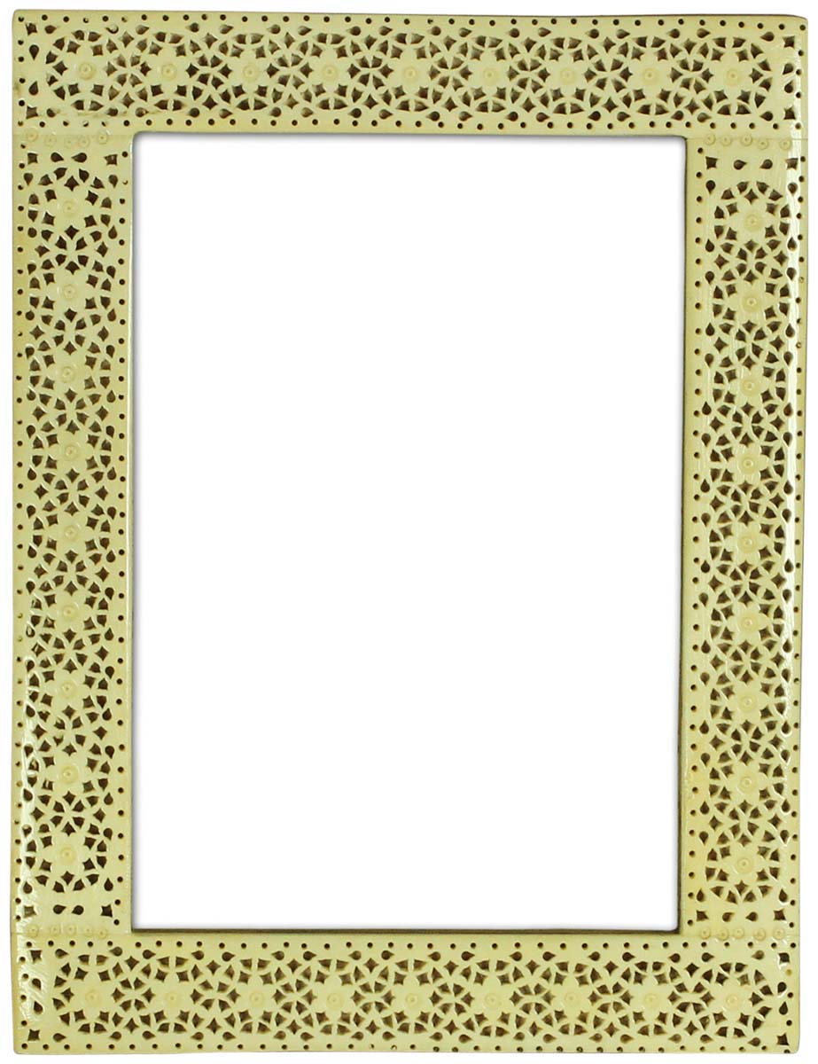 Wholesale Off-White 5x7” Photo Picture Frame in Bulk - Source Handmade MDF and Bone Inlay Photo Frame with Bone Piercing in Floral Pattern - Home Decor Picture Frames/Accessories from India