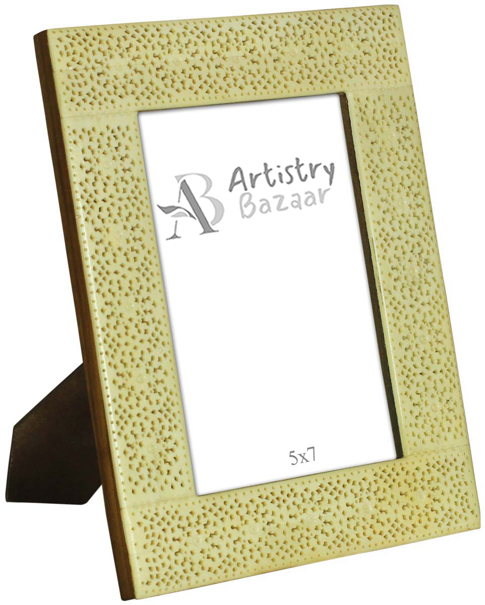 Buy Bulk 5x7” Picture/Photo Frame - Wholesale MDF & Bone Inlay Picture Frame With Carved Floral Pattern Open-Work Art - Home Decor Accessories & Gifts