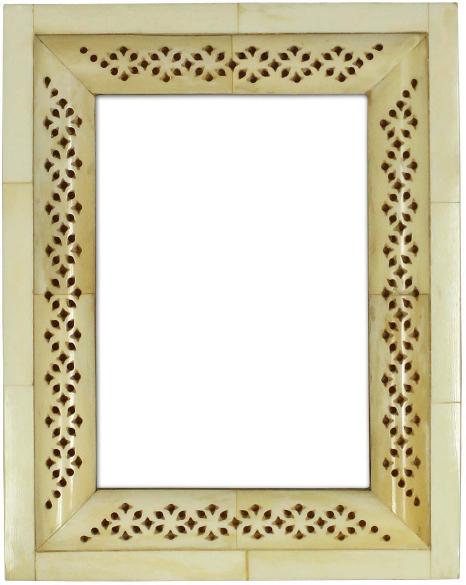 Wholesale 5x7” Off-White Picture Frame in Bulk - Wholesale Handmade Tiled Photo Frame in MDF and Bone Inlay - Organic Home Decor Picture Frames/Accessories from India