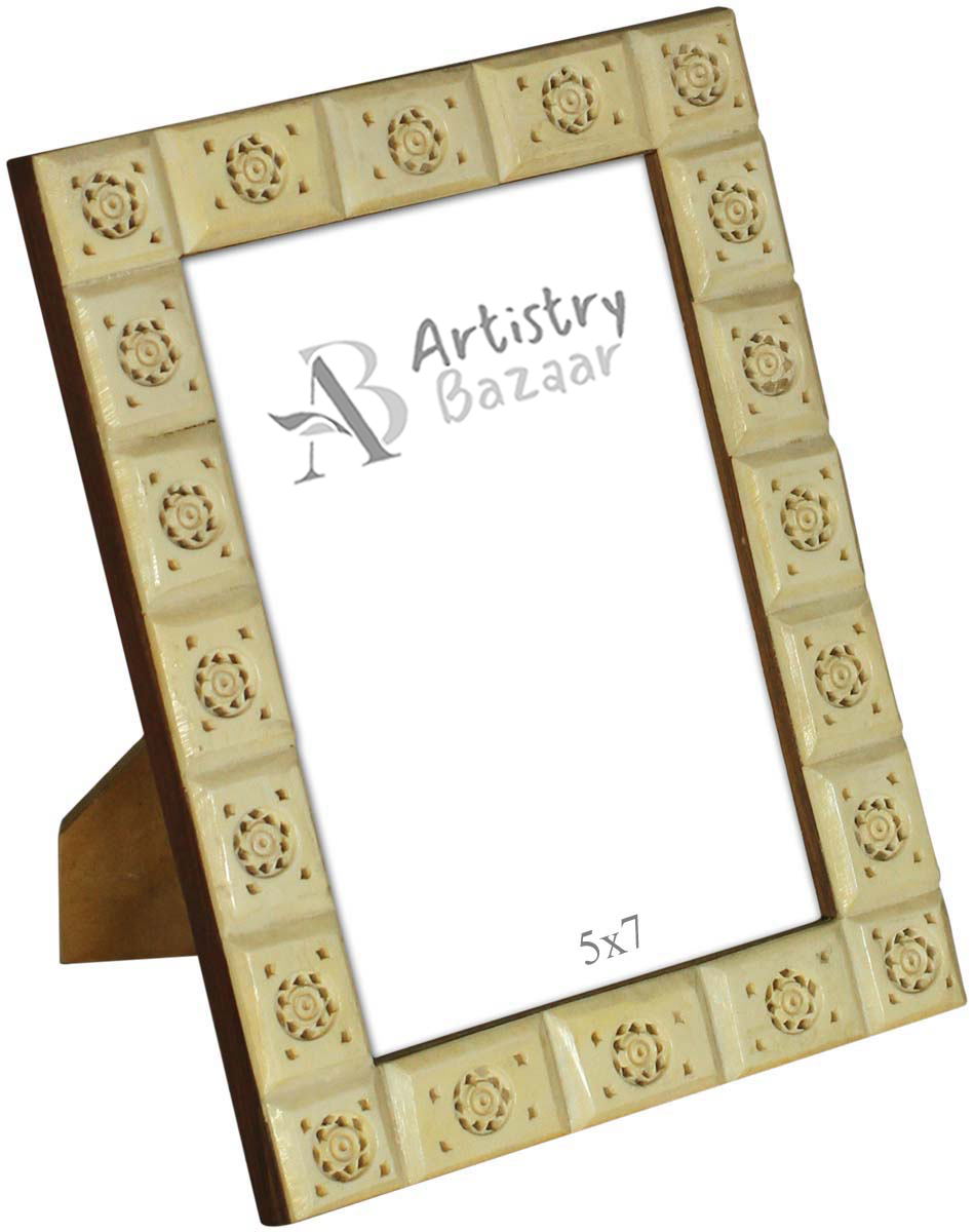 Off-White 5x7” Photo Picture Frame in Wholesale - Bulk Buy Handmade Pierced Photo Frame in MDF and Bone Inlay - Home Decor Picture Frames/Accessories from India
