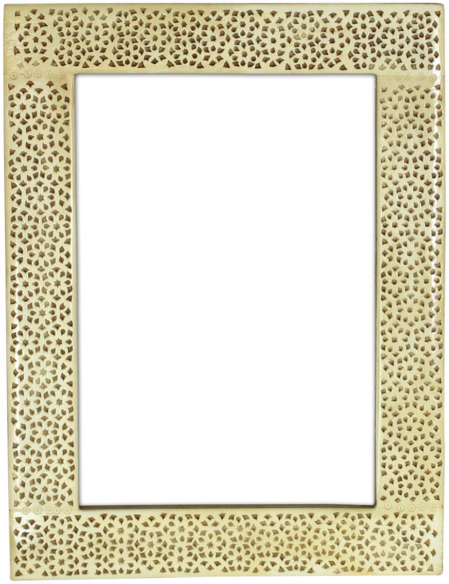 Off-White 5x7” Photo Picture Frame in Wholesale - Bulk Buy Handmade MDF and Bone Inlay Photo Frame with Bone Piercing in Floral Pattern - Home Decor Picture Frames/Accessories from India